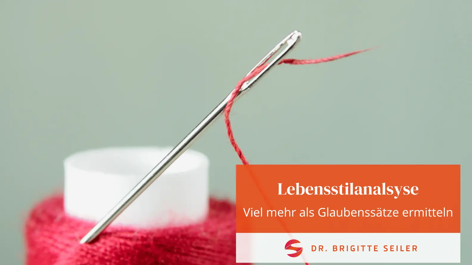 Lebenssatz: Was er ist und wie er Ihr Leben prägt Nähnadel mit rotem Faden vor einer Garnrolle, Sinnbild für den Lebenssatz als roten Faden im Leben
